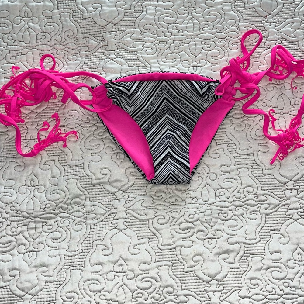 Beach Bunny Pink+Black/White Ruffle Bikini Bottom